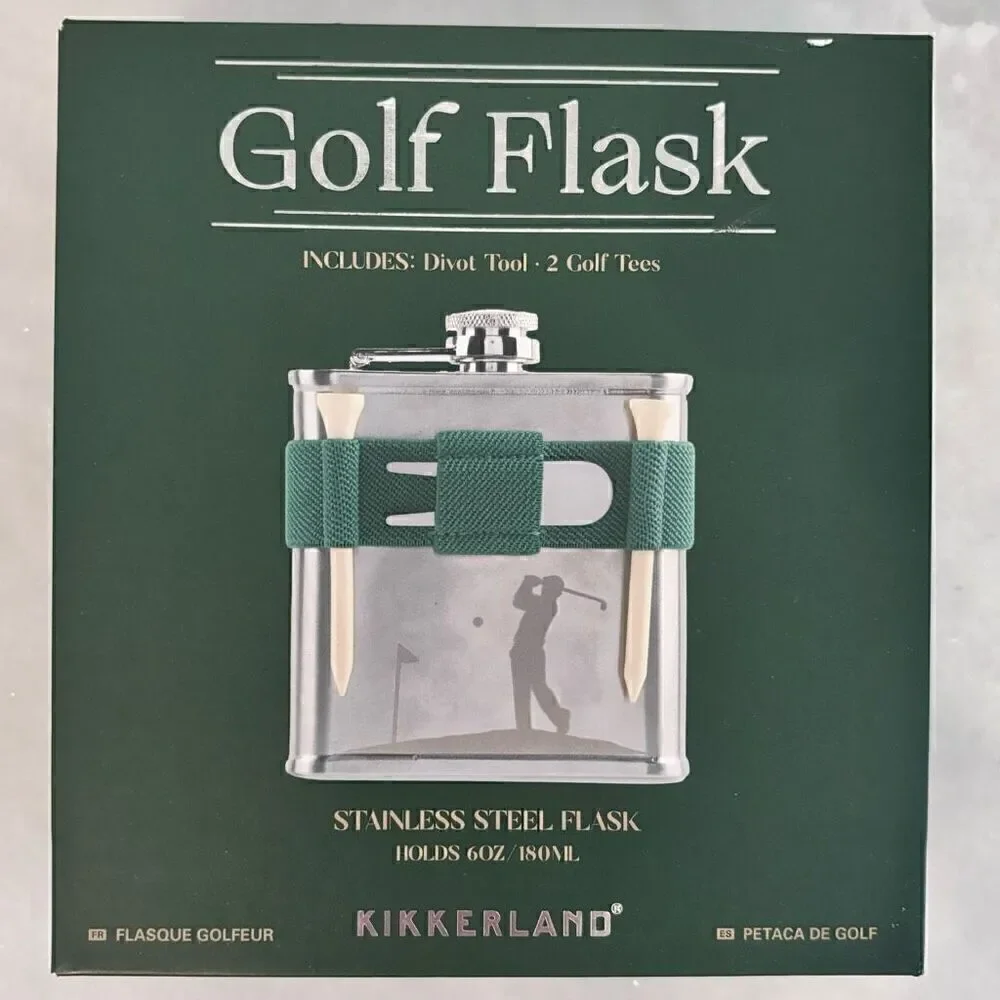 NWT Kikkerland Stainless Steel Golf Flask With Divot Tool Silver 6oz